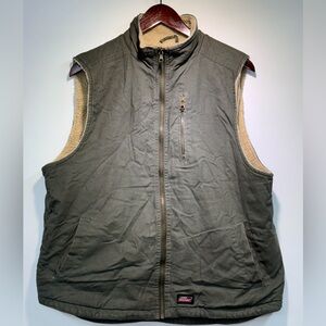 Vintage Dickies Canvas Sherpa lined Vest Men L 42/44Green Fleece Work Hilking